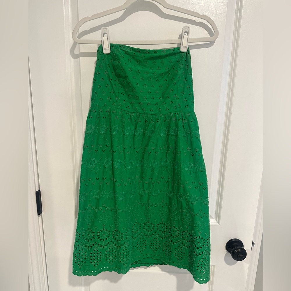 Bright green strapless dress